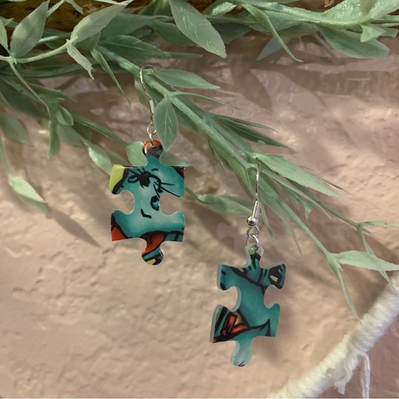Handmade puzzle earrings - Picture 4 of 10